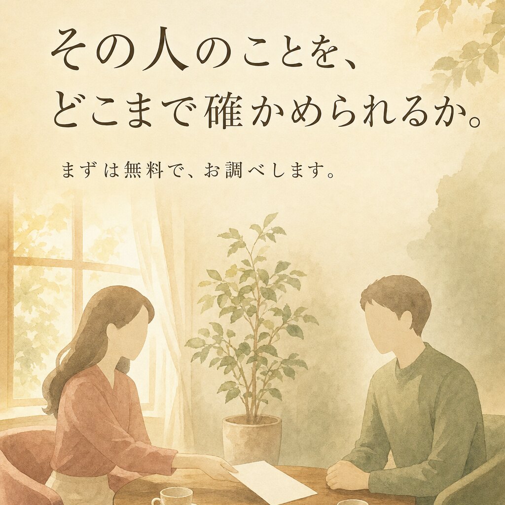 その人のことを、どこまで確かめられるか。まずは無料で、お調べします。
